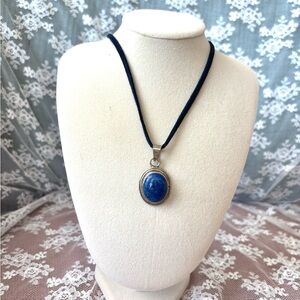 vintage 925 silver Blue Stone Pendant Necklace